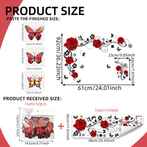 Adesivo murale fiore rosa rosa Plus 3D <span class=keywords><strong>farfalla</strong></span> rossa 12 adesivo da parete decorativo - Product Image 6