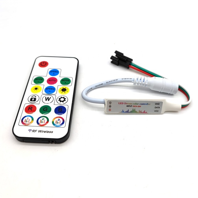 Mini 17Key RF LED Controller DC 5-24V SPI Music Sync LED Light Controller Dream Color Controller for SK6812 WS2811 WS2812B Strip