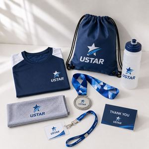 Kit événementiel sportif personnalisé en gros OEM/ODM – Pack de participe avec T-shirt, médaille, bouteille, serviette et sac à cordon - Product Image 1