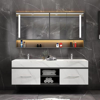 Armoire de salle de bains moderne à effet de marbre blanc, Double évier blanc personnalisé, vanité de salle de bains