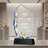 Trophées et récompenses en verre acrylique personnalisés, gravés au laser 3D, effet diamant, colorés et brillants, avec base noire