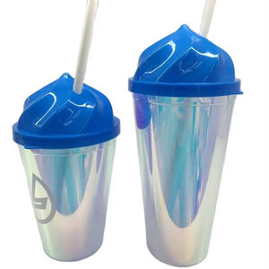 OEM Logo riutilizzabile 14oz 420ml <span class=keywords><strong>Aurora</strong></span> tazza lucida singola parete tazza da caffè con coperchio senza BPA paglia Eco plastica Glitter tazza - Product Image 1