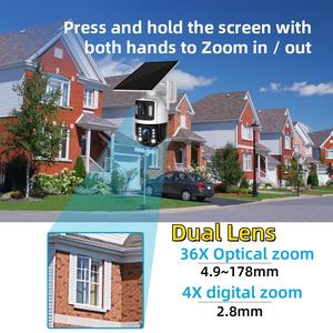 كاميرا مراقبة خارجية تعمل بالطاقة الشمسية مع تكبير بصري 36 ضعفًا، دقة 6 ميجابكسل، عدسة مزدوجة، لوحة شمسية 20 واط، بطارية قابلة للشحن منخفضة الطاقة، اتصال 4G - Product Image 5