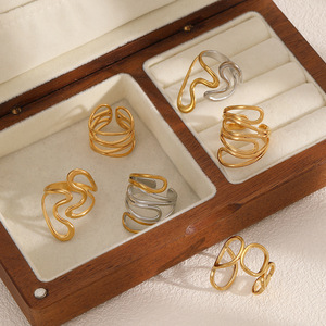 Geometric Stainless Steel <b>Rings</b> For Women Irregular Lines <b>Titanium</b> Steel Jewelry Gift - Product Image 2