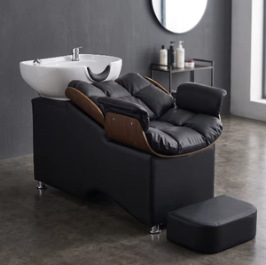 Unidad de Lavacabezas Moderna para Salón de Belleza con Fregadero de Cerámica Inclinable y Asiento Ajustable para Lavado de Cabello - Product Image 1