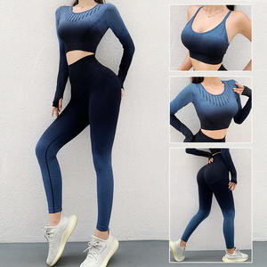 Hete Naadloze Gradiënt 3-delige Gymsets Hoge Stretch Kleurverandering Seks Ingebouwde Overhemdbroek Gymnastiekkleding Sportkleding - Product Image 3