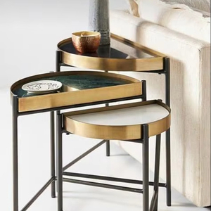 ชุดโต๊ะกาแฟทรงกลมพร้อมโต๊ะโลหะหินอ่อนคอลเลกชันสีขาวงานแฮนด์เมด - Product Image 1