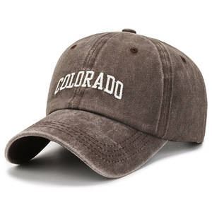 <strong>Eco</strong> Wholesale Distressed Embroidered Washed Cotton Denim 6 Panel Unstructured Curved Brim Sports Baseball <strong>Caps</strong> Vintage Dad Hats - Product Image 1