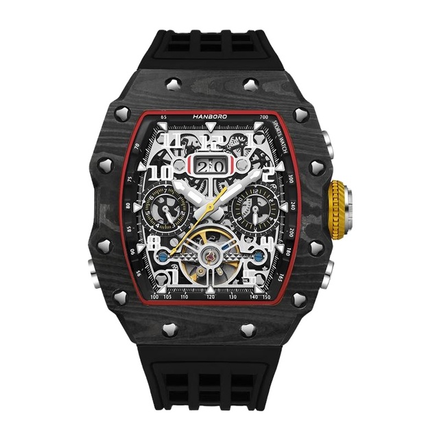 Luxury Mechanical Watches for Men Waterproof Dial Window Glass and Silicone Band Material Displaying Pointer