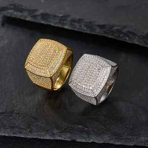 Men's 22K <b>Gold</b> Plated Moissanite <b>Cocktail</b> <b>Ring</b> Round Brilliant Cut Geometric Design Pave Setting Hiphop Style - Product Image 4