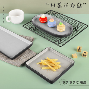 Assiette rectangulaire en mélamine style japonais, couleur gris roche, pour restaurant, steak, dessert, plateau de service pour hôtel et fêtes. - Product Image 3