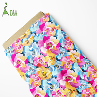 Kain Katun 100% Grosir, Motif Bunga Poppy Ungu & Biru Cerah untuk Kemeja, Tas, Sarung, Kerajinan, Pakaian Anak Laki-laki & Perempuan