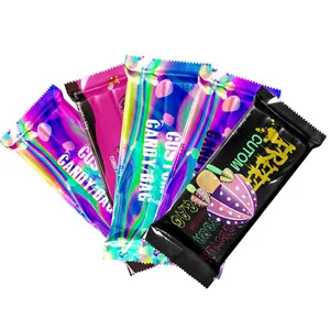 Kustom segel panas sisi belakang segel permen kacang mylar tas energi protein jamur coklat bar kemasan tas untuk bantal