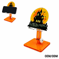 Support de téléphone portable pliable et réglable en acrylique orange citrouille d'Halloween mignon, commande en gros, logo personnalisé OEM