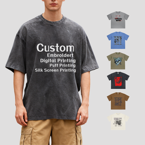 เสื้อยืดผู้ชาย TKAN452 ผ้าคอตตอนหนา 300 กรัม ลวดลายโลโก้ ซักแบบ Stone Washed สไตล์ Distressed พิมพ์ลาย DTG ทรงโอเวอร์ไซส์ สีดำ สไตล์วินเทจ ล้างสีแบบ Acid Wash  สั่งทำได้ - Product Image 1