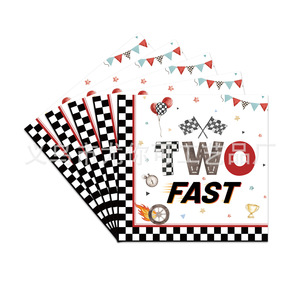 Ensemble de vaisselle jetable sur le thème de la course automobile TWO FAST pour fête d'anniversaire, 40-60 pièces, nappes, assiettes, serviettes, gobelets pour enfants - Product Image 4