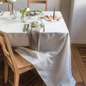 مفرش طاولة طبيعي كبير الحجم مغسول بمعيار OEKO tex نقي لحفل الزفاف