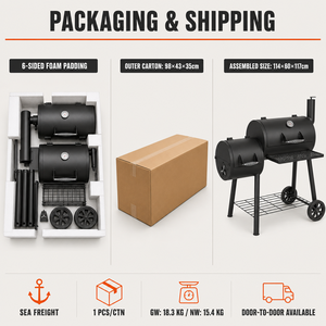 Barbecue <span class=keywords><strong>fumoir</strong></span> au charbon de bois noir avec foyer latéral, style <span class=keywords><strong>Kamado</strong></span>, pour cuisson en extérieur - Product Image 6