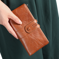 Dompet Wanita Minimalis Kulit Asli Anti RFID dengan Lapisan Poliester dan Penutup Ritsleting