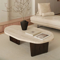 Table basse asymétrique Wabi Sabi, surface en pierre naturelle de luxe, base à trois blocs, table de salon pour la maison