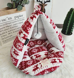 Tenda per animali domestici Super morbida per cani di piccola taglia per animali domestici con letto per gatti lavabile da interni con ingresso inferiore in pelliccia sintetica in pile stampato in tessuto - Product Image 1