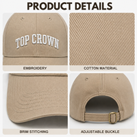 Gorra de Béisbol Personalizada TOP CROWN Bordada, Lavada, Estilo Vintage, Visera Curva, Ajustable, de Algodón, OEM ODM