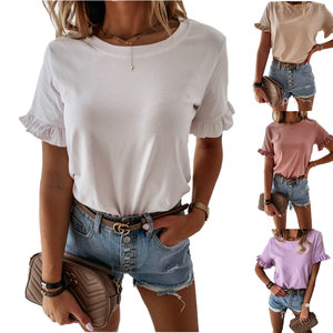 Camiseta de Verano para Mujer, Ajustada, Estilo Vintage, de Mezclilla/Franela, con Crochet, Estampado 3D de Leopardo, Corta, Bordada y Transpirable - Product Image 1