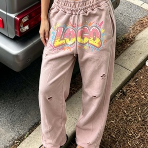 Custom 100% Cotton Heavyweight Vintage Acid Wash Pants Distressed Raw Hem Oversized Stacked Baggy Sweatpants - Product Image 4