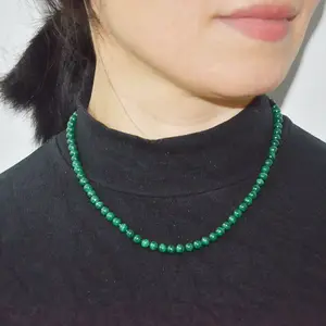 Aita Wholesale 6mm round Green Malachite Beaded stone Necklace for Women 6mm 925 Silver Strand with Loose Gemstones
