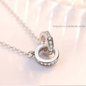 Collares de Doble Círculo para Mujer, Gargantilla con Diamantes CZ, Plata de Ley 925, Joyería con Dijes - Product Image 4