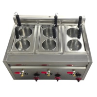 Cuiseur à nouilles professionnel à gaz 6 foyers, corps en acier inoxydable, 6 paniers, pour restaurant, snack-bar, stand alimentaire