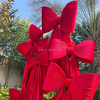 Décorations pour fêtes de mariage, tissu satiné brillant, nœud géant en velours rouge, bol rose pour Noël