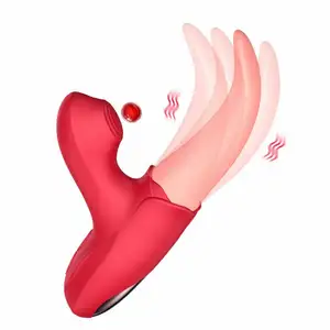 10-Speeds Licking Rose Tongue Vibrator with Nipple Long Pink Vibrating Tongue Sucking Vibrator