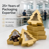 Caja de Regalo Personalizada en Forma de Árbol de Navidad, Color Dorado Mate, con Ventana de Acetato, Suministro Directo de Fábrica al por Mayor para Venta al por Menor y Regalos