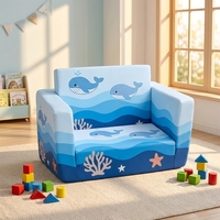 Sofa Lipat Anak 2-in-1 Modern Motif Kartun, Kursi Tidur Lipat Balita, Pola Lucu, Ringan, Busa PU, Ruang Tamu, Kamar Tidur
