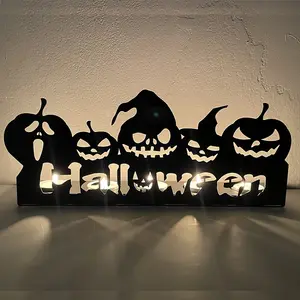 Halloween Horror Cutout Metal Pumpkin Decorative Candle Holder Halloween Base Candle Holder