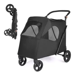 P04A Large Capacity Aviation Aluminum Folding Pet Trolley Carrier Oxford Material Breathable Mesh Stroller for Dogs and Cats