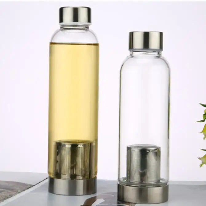 Di vetro ad alta borosilicato bottiglia di acqua potabile con tè infusore, a prova di perdite, bpa libera, 500ml