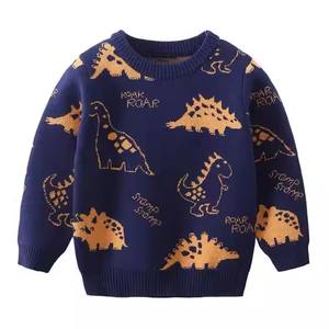2025 automne hiver Collection usine en gros mignon dinosaure hauts en tricot pour garçons o-cou chandails boutons pour enfants 2-7 ans - Product Image 4