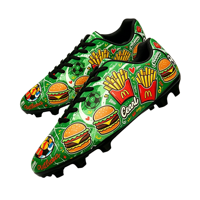 Chaussures de football personnalisées en gros pour hommes, imprimées de dessins animés (burger, frites), crampons pour terrain ferme, respirantes, pour entraînement extérieur en hiver