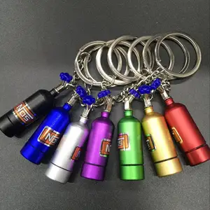 Fashion Metal Key Ring Multifunctional LED Light Keychain NOS Bottle key chain with led light Car Interior Accessories