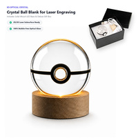 Vente en gros : Boîte cadeau, Boule de cristal K9 vierge transparente de 50 mm (2 pouces) avec base LED pour veilleuse et gravure 3D