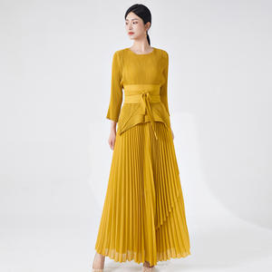 Vestido largo plisado de tela tejida PY para mujer, con fruncido, informal, con lazo en la cintura, lavable, ropa de verano al por mayor para mujer - Product Image 3