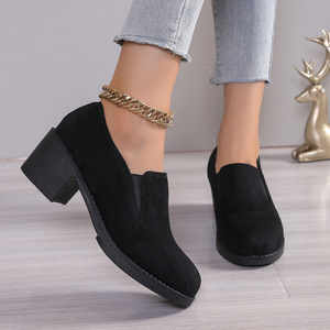 European and American Thick-heeled Large Size Deep-mouthed Shoes Autumn British Style Slip-on Professional Mid-heeled 43 - Product Image 4