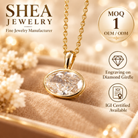 Pendentif Collier en Or Jaune Massif 10K/14K/18K avec Diamant de Laboratoire Taille Ovale 0.5-3CT, Monture Est-Ouest Personnalisée, Certifié IGI VS VVS