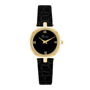 Reloj minimalista redondo para mujer con correa de cuero y movimiento de cuarzo - Product Image 1
