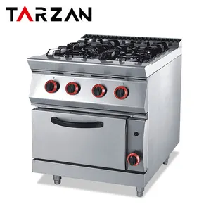 Equipement de cuisine Cuisinières à gaz en acier inoxydable à 4 brûleurs avec plaque chauffante et four électrique standard Cuisinière à gaz commerciale au sol
