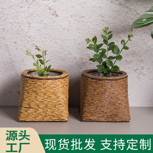 Rattan Woven <b>Flower</b> Pots Handmade Indoor Desktop Planters <b>For</b> <b>Flower</b> Green Plant Storage <b>Baskets</b> - Product Image 4