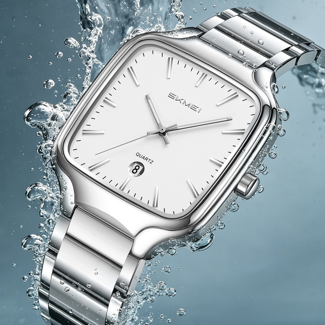 SKMEI 9366 Square Shape Zinc Alloy Case Stainless Steel Strap Quartz Watch Men's Simple and Stylish Custom Watch
