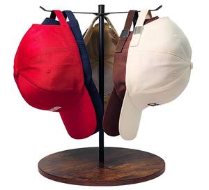 MIXWARES Support rotatif <span class=keywords><strong>pour</strong></span> casquettes de baseball en fer et base en bois <span class=keywords><strong>pour</strong></span> 12 casquettes de baseball - Product Image 1